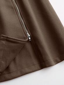 DreamSkyne Plus Size Solid Color Casual Commuter Jacket, Autumn/Winter - Brown - View 8