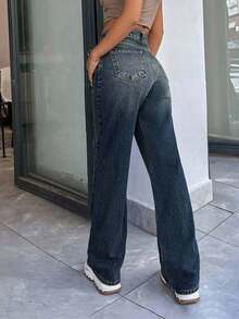 SHEIN Tall 100% Cotton HIGH RISE STRAIGHT CUT Y2K STYLE JEAN, Tall Women - Light Wash - View 2