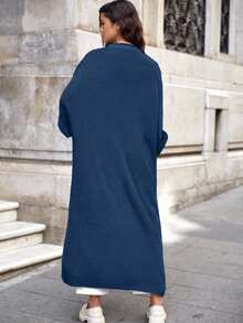 EURMUSE 女士纯色长袖宽松休闲开衫 - 藏蓝色 - 查看 2