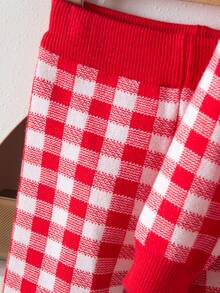 SHEIN Playful Pals 2pcs Baby Girls Ruffled Plaid Top And Pants Set, Comfortable Casual Outfit For Autumn/Winter - Red - View 6
