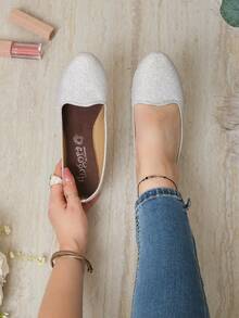Balerinas Brillantes Oro Plata y Negro Tipo Sintético Diamantina Flats Para Dama Estilo ANGO111 Pike Elegante Casa Girly - Plata - Ver 1