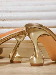 SHUZIA Giày lười mũi vuông đế giữa thời trang Mirror Gold thoải mái cho ngày lễ dành cho nữ - Vàng - Xem 7