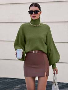 Women's Lantern Sleeve Casual Knitted Sweater, High Neck Floral Textured Pullover,Jumper,Cream Jumper,Jumpers,Black Jumper,Womens Jumper,White Jumper,Women's Jumper,Women's Jumpers,Winter Clothes