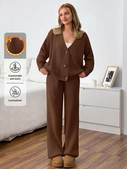 EURMUSE Women's Two-Pieces Casual And Elegant Cute Cardigan And Sweater Pants, Daily Wear, Fall, Winter