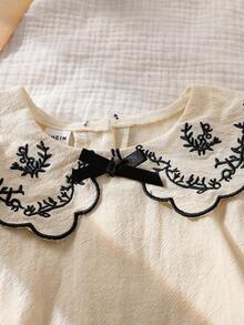 Playful Pals Baby Girls' Countryside Embroidered Peter Pan Collar Bow Frill Cuff Long Sleeve Bodysuit, Autumn - Beige - View 4