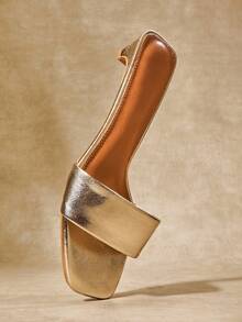 SHUZIA Zapato de tacón de gatito cómodo con punta cuadrada y sin cordones, de estilo glamoroso, para mujer, en color dorado, ideal para fiestas, vacaciones, otoño e invierno