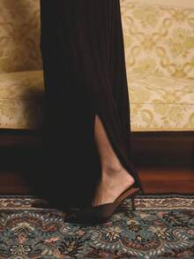 Aralina Conjunto de dos piezas de top corto de manga larga de punto acanalado y falda larga elegante para otoño e invierno para mujeres - Marrón - Ver 6