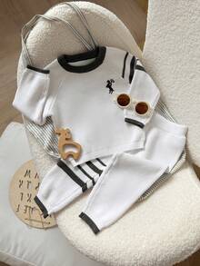 Souflis Souflis Baby Boy Casual Contrast Trim Raglan Sleeve Sweater And Pants Set, Autumn/Winter