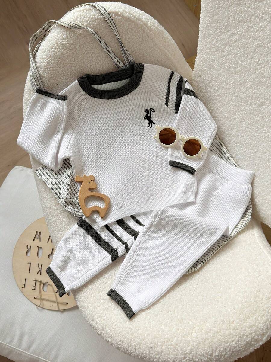 Souflis Souflis Baby Boy Casual Contrast Trim Raglan Sleeve Sweater And Pants Set, Autumn/Winter