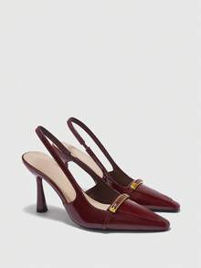 CUCCOO BIZCHIC Shiny Burgundy Color Square Toe Slip-On High Heel Pumps, Suitable For Commuting, Dating, Gatherings, Festivals And Parties - Burgundy - View 6