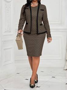 Fleurora New Autumn And Winter Elegant Commuting Office Colorful Knitted Pencil Midi Long Sleeve Plus Size Co-Ords Winter Clothes For Women Thanksgiving Winter Clothes Winter Outfit Classy Outfits Stylish Clothing Collection Winter Clothes For Women - Multicolor - View 7