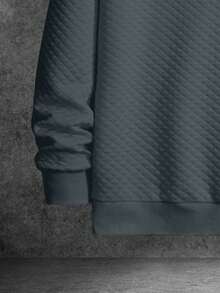 Manfinity Homme Men's Casual Solid Color Textured Sweatshirt, Autumn/Winter Men Pullover, Long Sleeve Top - Dark Grey - View 3