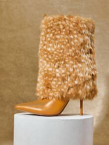 SHUZIA Glamorous Women's Faux Fur Fuzzy Fluffy Pointed Toe Stiletto Heel Mid-Calf Boots-Warm Comfort Winter Holiday Sexy Party Shoe - Multicolor - View 7