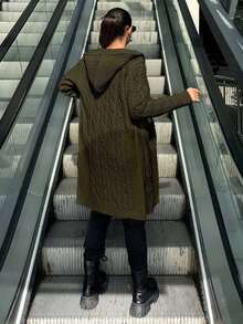 Women's Casual Solid Color Hooded Cardigan With Pockets