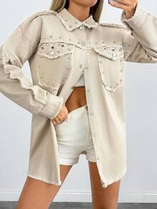 Cottnline 100 % bomull, nitdetalj, ficklock och råa detaljer i denim - Beige - Visa 4