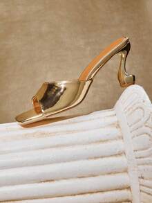 SHUZIA Giày lười mũi vuông đế giữa thời trang Mirror Gold thoải mái cho ngày lễ dành cho nữ - Vàng - Xem 1