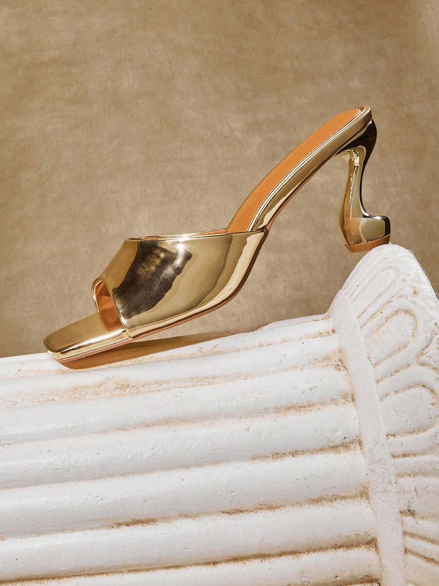 SHUZIA Giày lười mũi vuông đế giữa thời trang Mirror Gold thoải mái cho ngày lễ dành cho nữ - Vàng - Xem 1