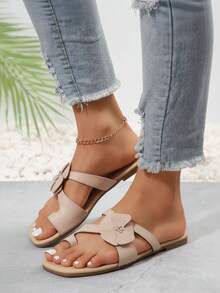 Sandalia mujer flor artesanal punta cuadrada estilo romántico casual vacaciones verano 2025 - Albaricoque - Ver 2