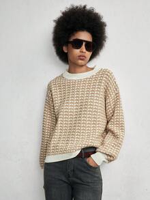 Lumivelle Women's Casual Fashion Young Minimalist Versatile Commute Loose Round Neck Lantern Sleeve Textured Knit Sweater, Autumn/Winter - Khaki - View 7