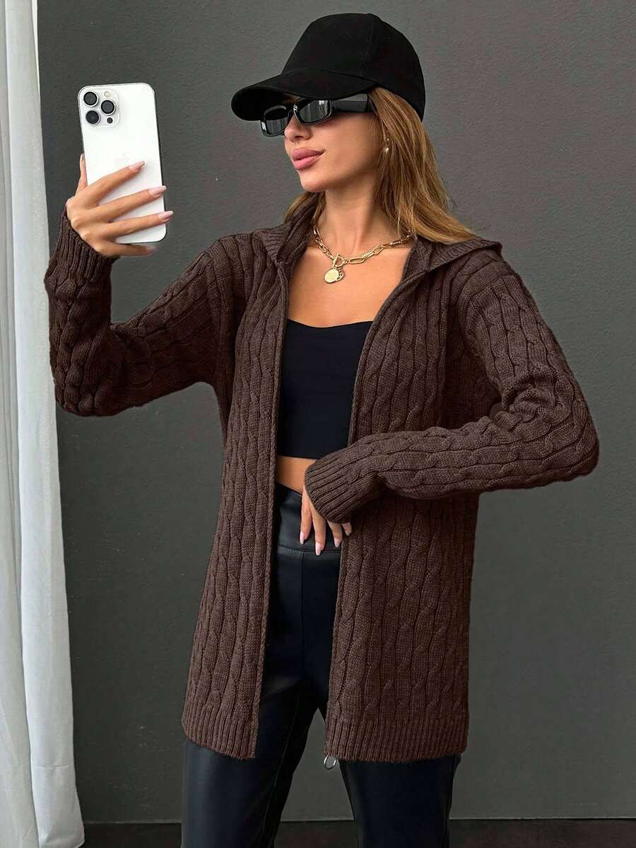 EURMUSE Cardigan With Hoodie Detail And Special Pattern + 350,Cardigans For Women,Long Cardigans Woman,Petite Cardigans,Cardigans