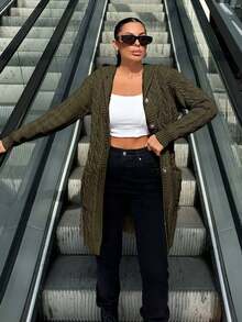 Women's Casual Solid Color Hooded Cardigan With Pockets