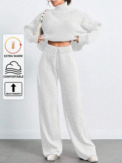 SHEIN Tall Set maglione con collo alto e maniche a goccia, e pantaloni