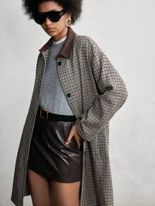 Lumivelle 女款千鸟格单排扣长款大衣