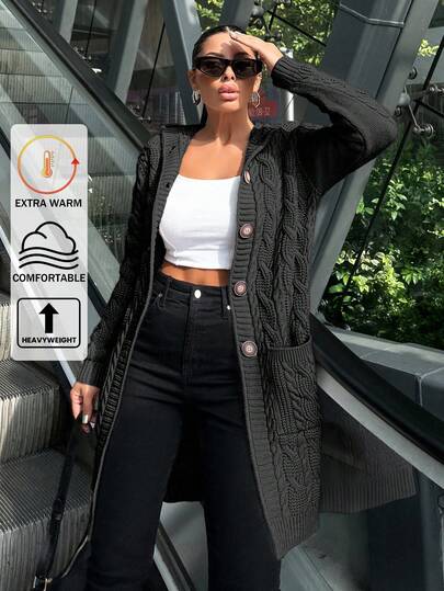 EURMUSE Cardigan cu glugă, culoare uni, casual, pentru femei, toamnă/iarnă