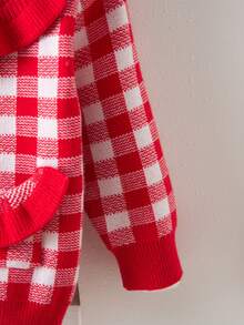 SHEIN Playful Pals 2pcs Baby Girls Ruffled Plaid Top And Pants Set, Comfortable Casual Outfit For Autumn/Winter - Red - View 4