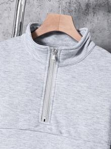 SHEIN Teenage Boys' Stand Collar Half-Zip Sweatshirt Paired With Casual Sports Pants, Comfortable Fabric, Versatile For Outdoor And Indoor Wear - Grey - View 3
