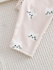 Cozy Pixies 2件套女婴卡通兔子图案针织柔软圆领落肩卫衣和裤子套装 - 彩色 - 查看 4