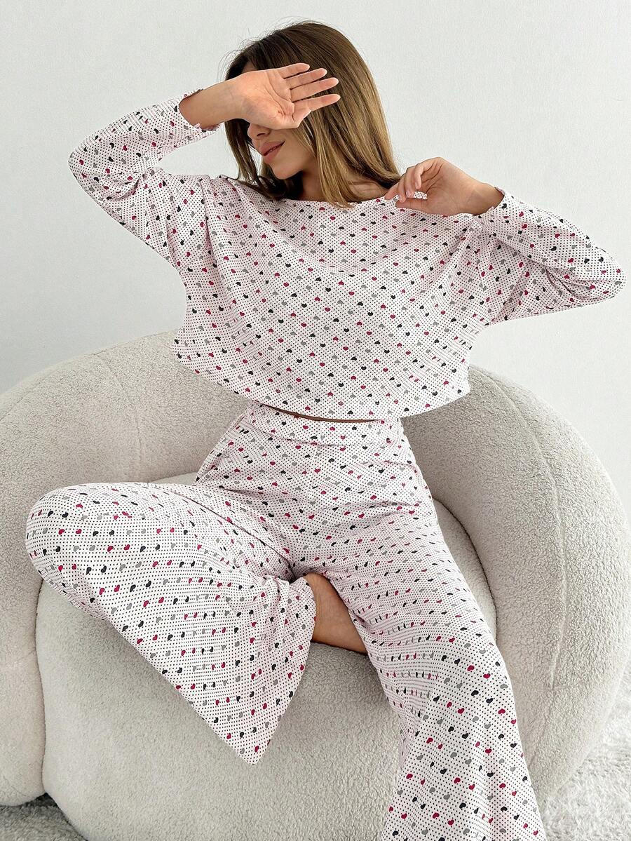 EURMUSE Cotton 2Pcs Heart Printed Lounge Set - Multicolor - View 1