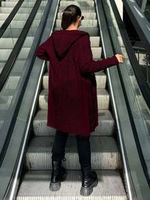 EURMUSE Women's Casual Solid Color Hooded Cardigan With Pockets,Long Cardigans Woman,Petite Cardigans,Cardigans - Burgundy - View 6