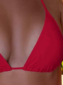 Swim Basics 2025 Women's Solid Color Halter Tie Sexy Bikini Top, Summer Beach - Red - View 5