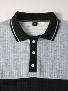 Manfinity Homme Men's Casual Contrast Color Button Half-Zip Pullover Sweatshirt, Long Sleeve Top - Grey - View 5