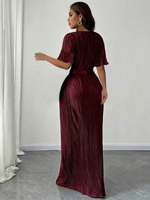 SHEIN Unity Đầm xòe thanh lịch cổ tròn tay ngắn màu trơn mùa hè cỡ lớn cho nữ - Màu Đỏ Sâu - Xem 6