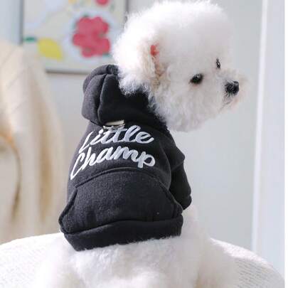 PETSIN 1pc Pet Clothing, Cat And Dog Universal Clothes, Black Hooded Jacket With Embroidered Letters In Spring And Autumn, Casual Wear