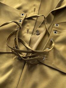 Maweii 大码女式束腰优雅系带衬衫 - 黃色 - 查看 8