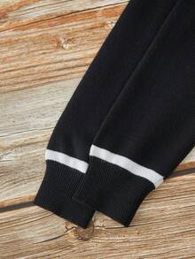 SHEIN Playful Pals Young Girl Casual And Cute Black Knitted Long-Sleeved Cardigan With Pearl Contrast Color And A Ruffled Knitted Short Skirt. Soft And Comfortable, Suitable For Daily Occasions, Outdoor Scenes, Travel Scenes, Vacation Scenes, Home Scenes, Nursery Scenes, And Children Playing - Black - View 10