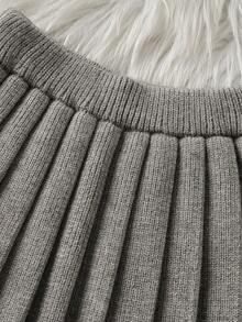 2 件套少女蝴蝶结装饰前扣拼色长袖上衣和百褶裙毛衣套装 - 彩色 - 查看 7