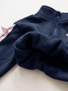 SHEIN Babygirl Cute Versatile Gray Bow Collar Sweatshirt Set, Autumn/Winter Autumn And Winter Two Pieces Suit Baby Girl Winter Clothes Baby Girls Sets Baby Girl Tracksuit Girls Two Pieces Set Two Pieces Winter Outfits For Baby Girl - Navy Blue - View 9