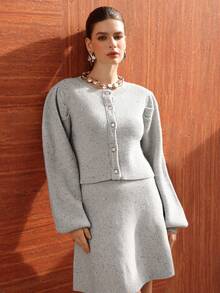 Modelyn 2pcs Women's Elegant Polka Dot Mesh Sweater Set