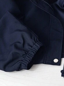GlowEve CURVE Plus Size Women's Solid Color Casual Sporty Short Hooded Jacket, Water-Resistant, 2025 Autumn New Arrival, Suitable For Outdoor & Sports Fall - Navy Blue - View 5