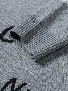 Manfinity Hypemode Suéter de cuello redondo de manga larga con estampado de letras de moda casual para hombre, otoño/invierno - Gris Oscuro - Ver 4