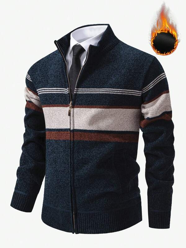 Manfinity Mode Herren Herbst/Winter Langarm Reißverschluss Lässig Strick Thermofutter Cardigan