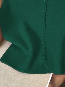 Franclia 休闲宽松高领无袖针织纽扣设计红色女式毛衣上衣，春秋 - 墨綠色 - 查看 5