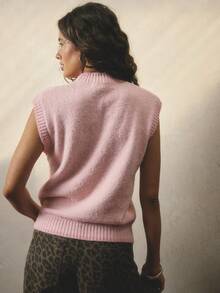 Aralina 女士休闲秋冬无袖针织背心套头衫，非常适合外出穿着 - 米色 - 查看 3