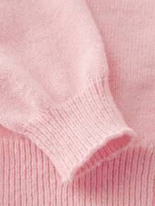 SHEIN Elladie kids 女童时尚休闲清新短款纯色连帽针织开衫，秋冬 - 粉色 - 查看 4