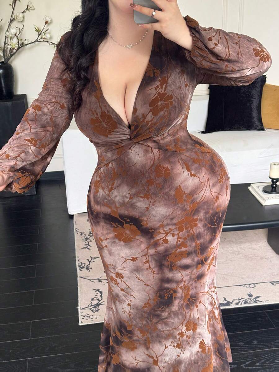 Flirla 大码女式休闲打结长袖连衣裙 - 彩色 - 查看 1