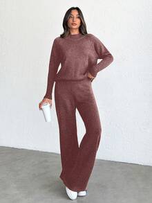 SHEIN Tall 女款假領落肩針織毛衣 2件/套，小碼套裝，套裝，小碼，冬季衣物，高個女性 - 藕粉色 - 查看 5